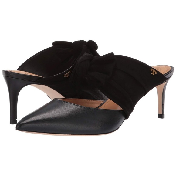 Tory Burch Eleanor Velvet Bow Mules Heels in Black - Picture 3 of 7